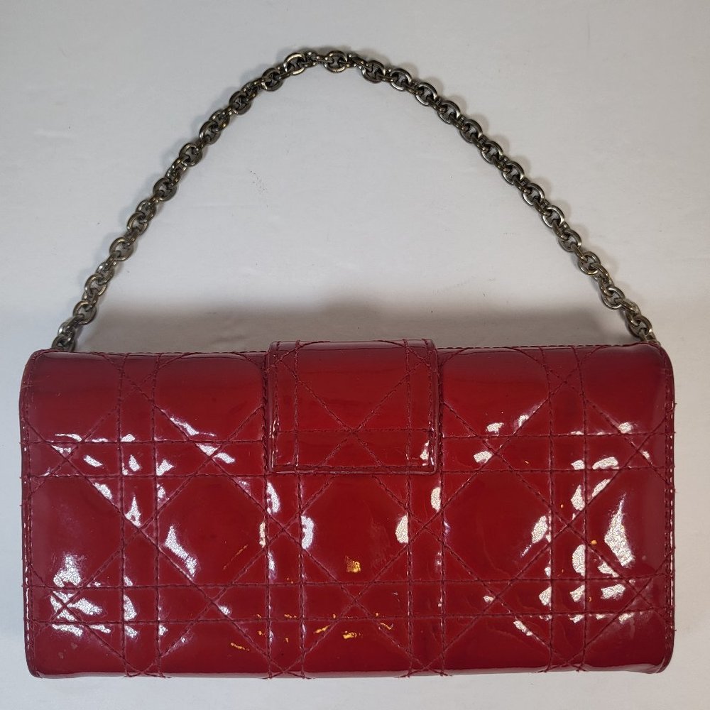 Authenticated DIOR Red Cannage Patent Leather New Lock Wallet on Chain - Picture 2 of 16